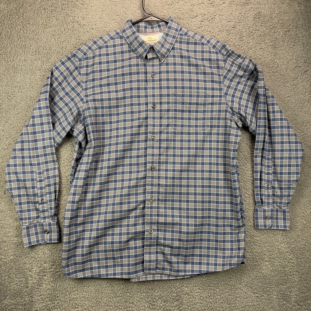 Bob Timberlake Mens XL Blue Gray Plaid Button Down Long Sleeve Cotton‎ Shirt